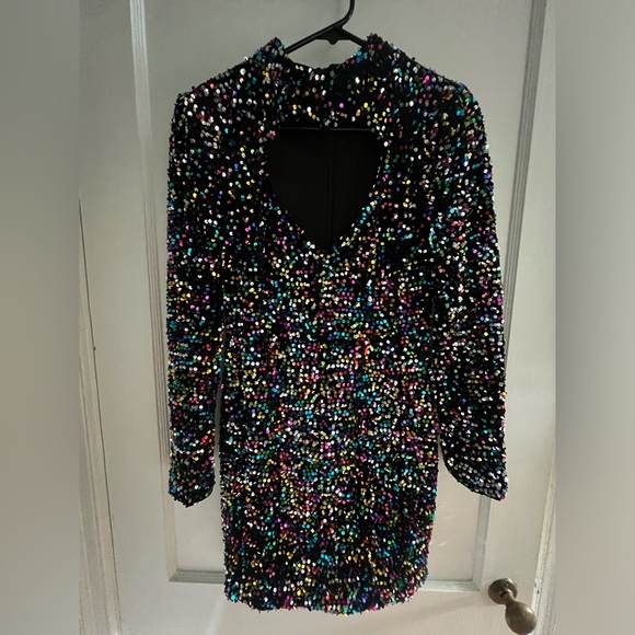 NastyGal Heart Cut Out Sequin Mini Dress - Picture 1 of 5